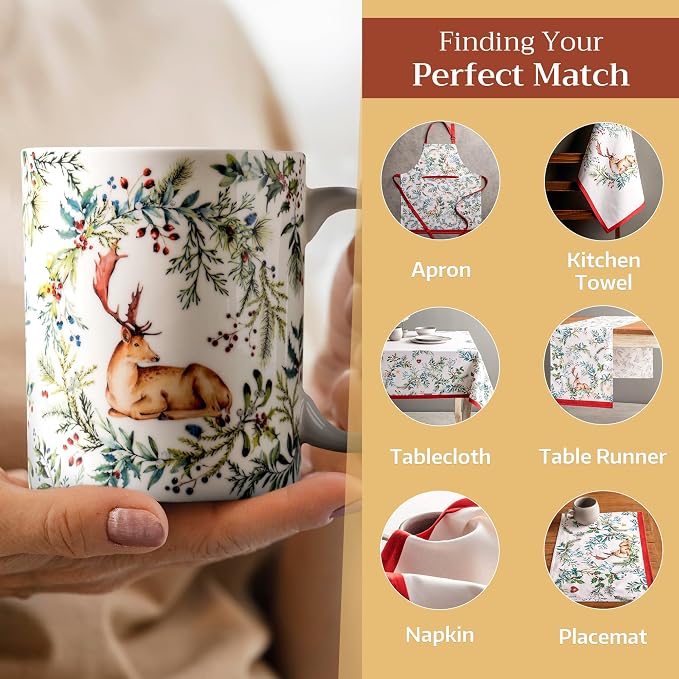 Maison d' Hermine Coffee Mug with Handles Tea Cups (15 Ounce, Pack of 2) | Fine Bone China Coffee Mugs for Hot Beverages Cappuccino Latte Home Restaurant Hotel Spring Summer -Holly Time