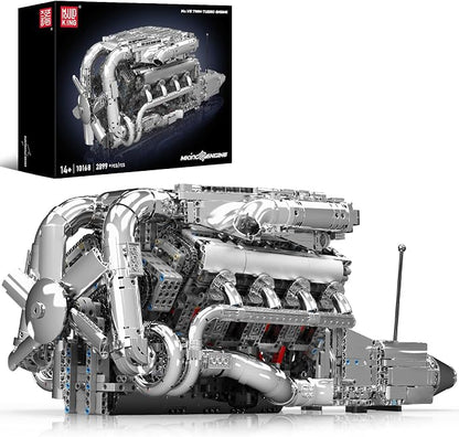 Mould King V8 Twin-Turbo Engine Model Kit That Runs, Mini Engines Building Blocks Set for Adults with Battery and Motor, Engineering Construction STEM Toy for Teens(2899 PCS)