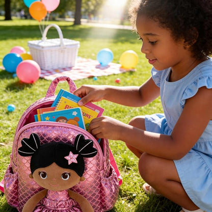 Lazada Toddler Backpack - Baby Girl Gifts Plush Doll Dress Backpack - Fashion Girls Tina Fish Scale Series - Rose Red11 Inches