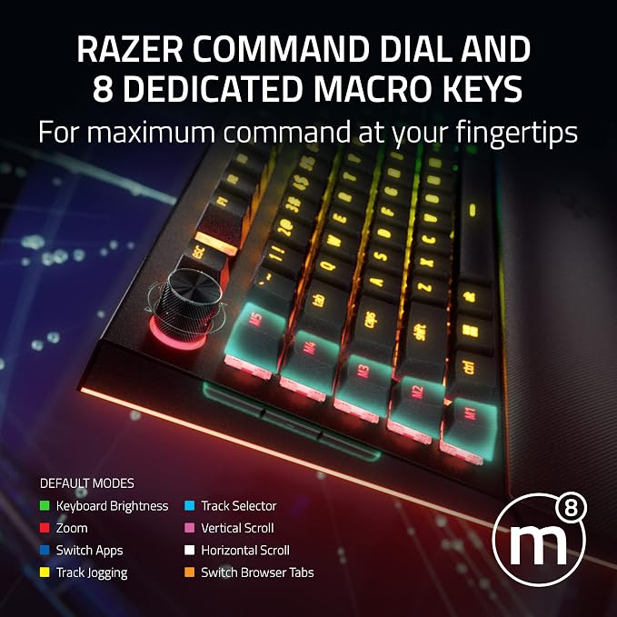 Razer BlackWidow V4 Pro Wired Mechanical Gaming Keyboard, Orange Switches | Tactile & Quiet Switches, Doubleshot ABS Keycaps, Command Dial, 8 Dedicated Macro Keys, RGB, Snap Tap, Magnetic Wrist Rest