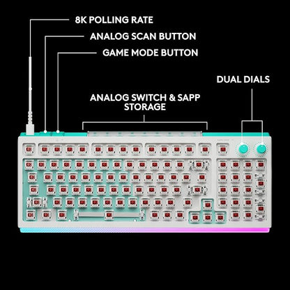 Logitech G512 X 98 TMR + Linear Switch Mechanical Gaming Keyboard - White | Hot-Swappable 9x TMR Rapid Trigger + Linear Mechanical Switches, Gasket, PBT Keycaps, <8K, LIGHTSYNC RGB, for PC & Mac