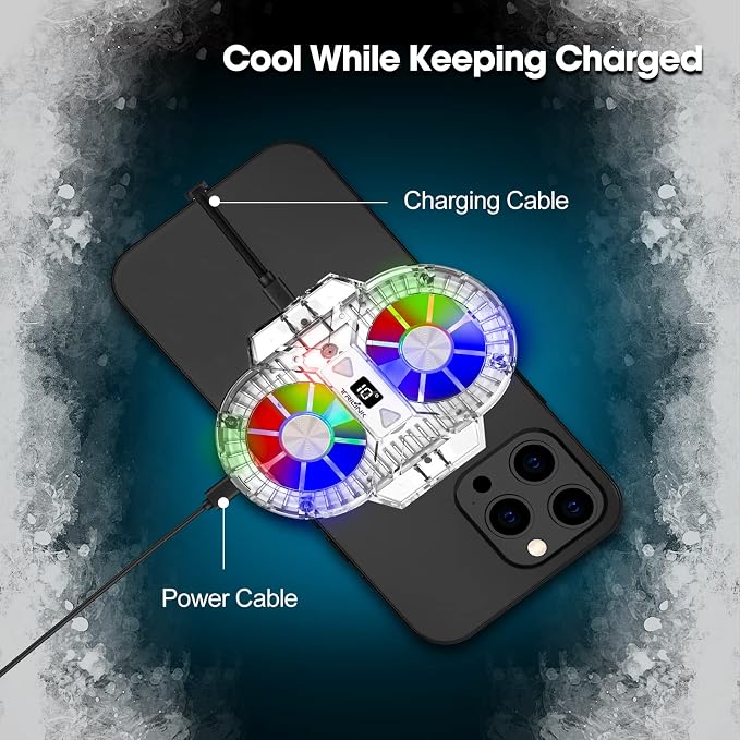 TRILINK Phone Cooler for Gaming with Dual Cooling Fans - Advanced Phone Cooling Technology - RGB LEDs - Ultra-Quiet - Output Function - LED Temperature Display for Android iPhone iOS Game Radiator