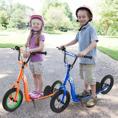 GYMAX Scooter, Kick Scooter for Adults, Teens, Kids with Adjustable Handlebar, 12” Inflatable Wheels, Front Caliper Brake & Non-Slip Deck, Heavy Duty Off-Road Scooter