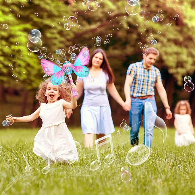 Sitodier Bubble Machine for Kids | Butterfly Bubbles Wand Blower for Toddlers 1000+ Bubbles per Minute | Outdoor Indoor Bubbles Blowing Toys Birthday Gift for Girls Bubble Solution Included