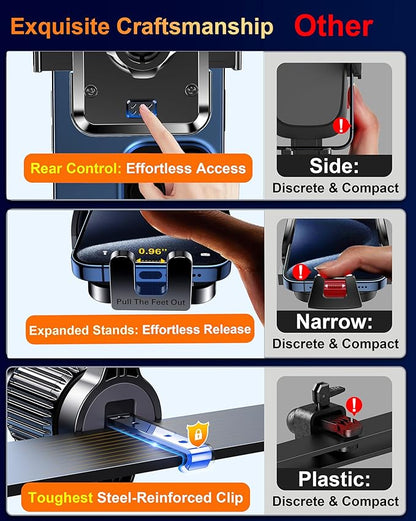 Qifutan Dash Mounted Holders Phone Holders for Your Car Phone Mount for Car Windshield Dashboard Air Vent Universal Desk Mounts Hands Free Automobile Cell Phone Holder Fit for iPhone Smartphone
