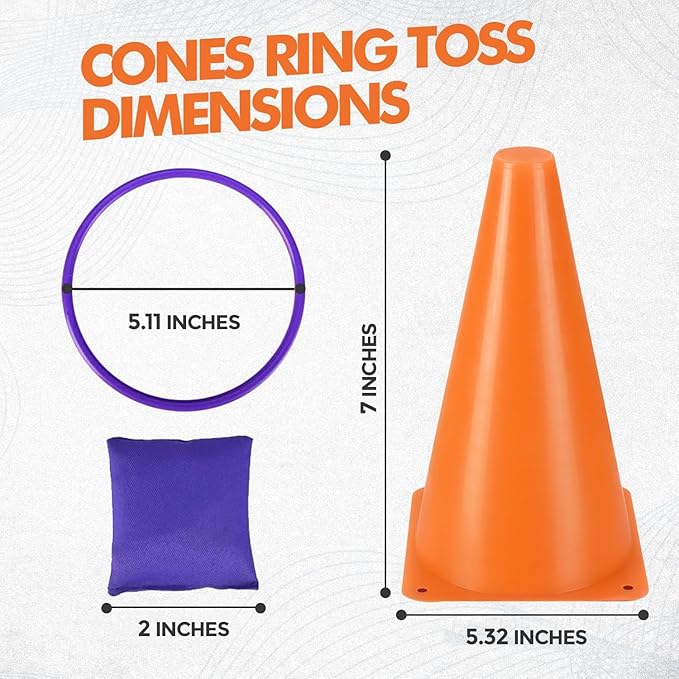 CircleCraft 31 Pcs. Plastic Cones and Rings Games Ring Toss Games for Adults, Carnival Games for Kids, Bean Bag for Kids Games Birthday Party, Yard Game, Sports & Outdoor Game for Family Party