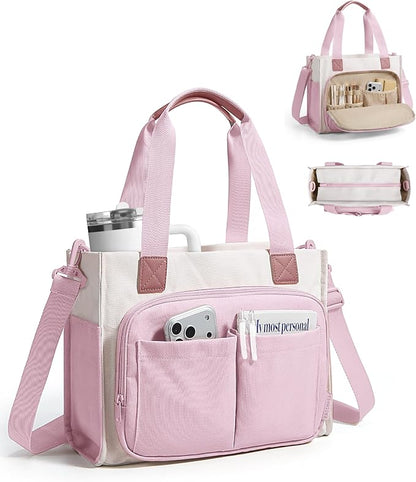 BAGSMART Small Tote Bag for Women, 13'' Laptop Canvas Work Bag with Zipper | 30oz/40oz Tumble & 11 Pockets Travel Tote, Teachers/Nurses, Lightweight Canvas or Water-Resistant Puffer Taslon Crossbody Bag