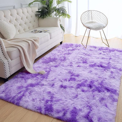 AROGAN Soft Rainbow Area Rugs for Girls Room 4x6 Feet, Fluffy Girls Bedroom Rugs, Princess Rug, Cute Colorful Carpet for Kids Teens Nursery Toddler, Purple