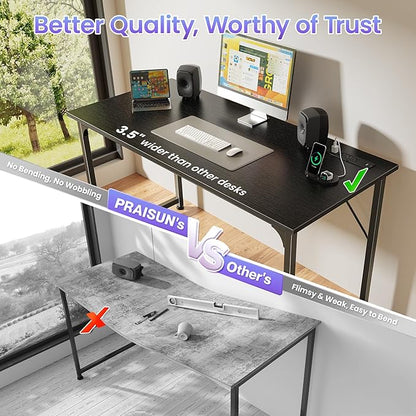 PRAISUN 47 X 20 Inch Computer Desk, Power Outlets, USB-C, Black | Office Desk with 4 AC Outlets, USB & USB-C, Sturdy Metal Frame, Spacious Desktop for Work, Writing, Study & Gaming