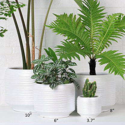 10 Inch Ceramic Plant Pot with Drainage – Large Flower Pot for Indoor Outdoor Plants, Modern Decorative Planter for Patio, Balcony, Garden, or Home Decor