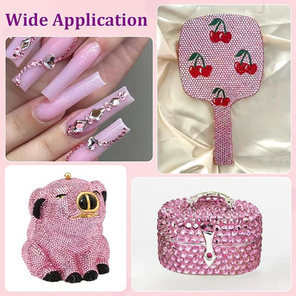 25000Pcs Resin Rhinestones for Crafting, Dark Pink 2-6mm Mixed Sizes Non Hotfix Flatback Gems with 1Pcs Glue, Bedazzling Crystal for DIY Craft Clothing Mugs Tumblers Shoes Fabric Decor Nail Art