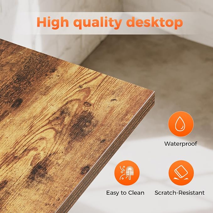 Mericonia 48 Inch Computer Desk & 32 Inch Small Rolling Desk, 2pcs | Simple Writing Table for Home Office Bedroom Work Study, Brown