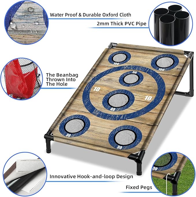 NZQXJXZ Portable Cornhole Board Set with 8 Bean Bags Corn Hole Toss Game Cornhole Games for Indoor and Outdoor Parties, Ideal for Kids, Adults, Camping Travel,Parties,Beach, Yard