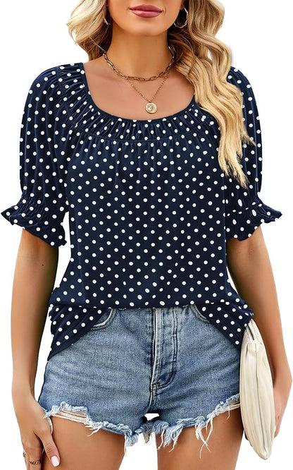 WIHOLL Womens Short Sleeve Square Neck Summer Tops Dressy Casual Blouses Trendy Clothes 2026
