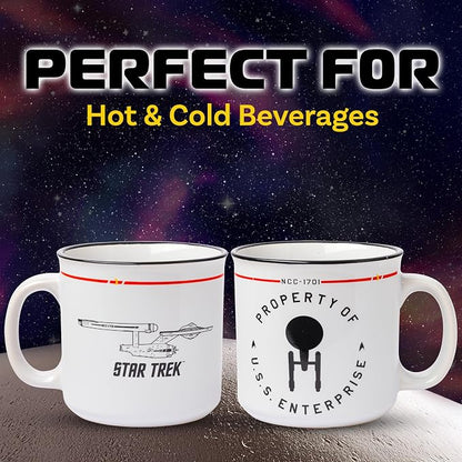 Silver Buffalo Star Trek Enterprise Property, Ceramic Camper Mug, 20oz | NCC-1701, The USS, 0.59 Liters