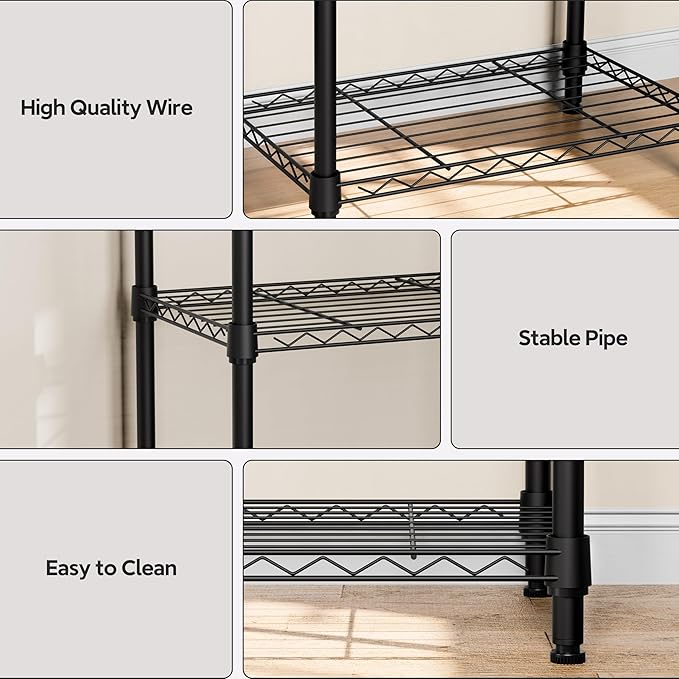 3 Tiers Shelf Metal Storage Shelves Wire Rack Closet Organizers with Wheel for Garage Kitchen Bathroom Laundry Black 11.8" D x 17.7" W x 28.8" H