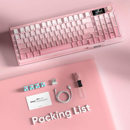 RedThunder K95 Wireless Mechanical Keyboard, TFT Screen & Knob, Triple-Mode, Custom Gasket Mount Hot-Swap, Pre-lubed Linear Pink Switches, RGB Backlit, Side-Printed PBT Keycaps, Gradient Sakura Pink