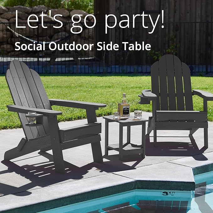 LUE BONA Adirondack Outdoor Side Table, 2-Tier Dark Grey HDPS Patio End Table Weather Resistant, Morden Side Table for Patio, Pool, Porch
