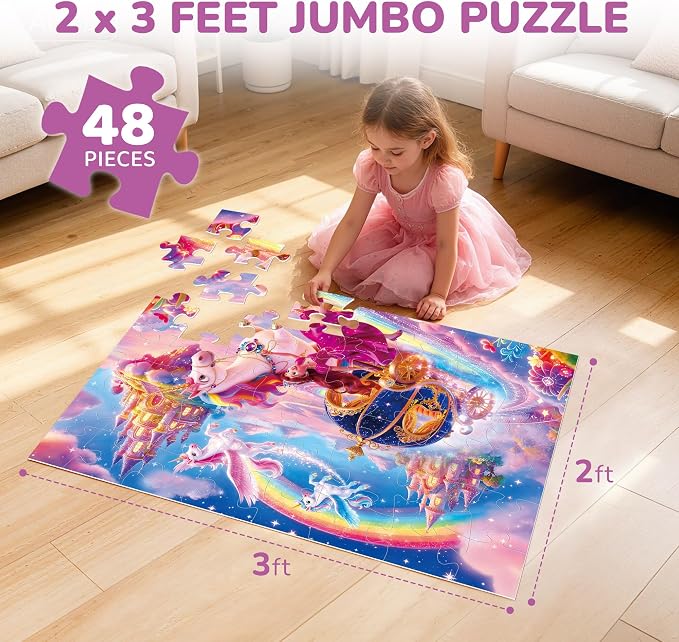 BenBen Floor Puzzles for Kids, 52 Piece Jumbo Mermaid Puzzle for Kids Ages 4-6, Large Jigsaw Puzzle for Toddlers 3-5, Mermaid Toys Birthday Gift for Girls Boys