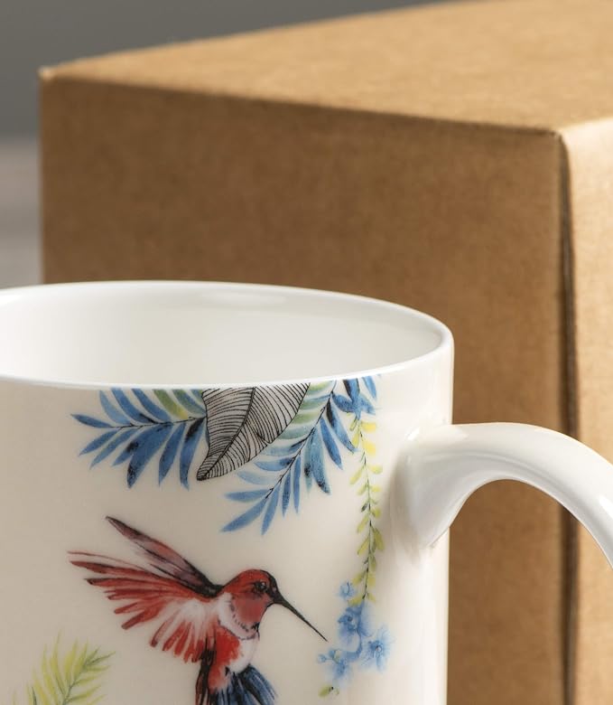Maison d' Hermine Coffee Mug with Handles Tea Cups (12 Ounce, Pack of 1) | Fine Bone China Coffee Mugs for Hot Beverages Cappuccino Latte Home Restaurant Hotel Spring Summer -Tropiques - Colibris