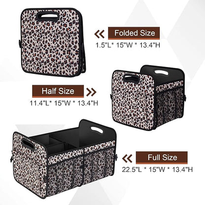 Femuar Car Trunk Organizer, Large Capacity Collapsible Trunk Storage with 11 Pockets, Waterproof, Non-Slip, Suitable for Car, SUV, Truck, Van, Jeep, Sedan, Leopard Print