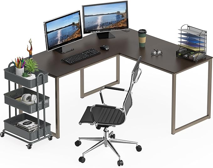 SHW Mission 55 x 60 L-Shape Home Office Computer Desk, Espresso | Reversible Desktop Design