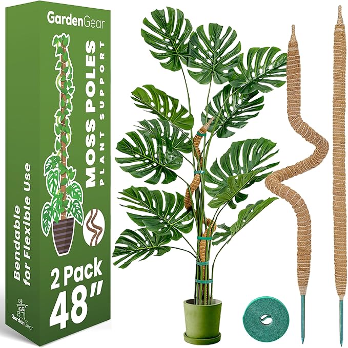 2 Pack 48'' Bendable Moss Pole Monstera Plant Support for Climbing Indoor Plants - Stakes for Potted Climbers - Tall Sticks Indoor Trellis for Houseplants - Accessories for Monstera Pot