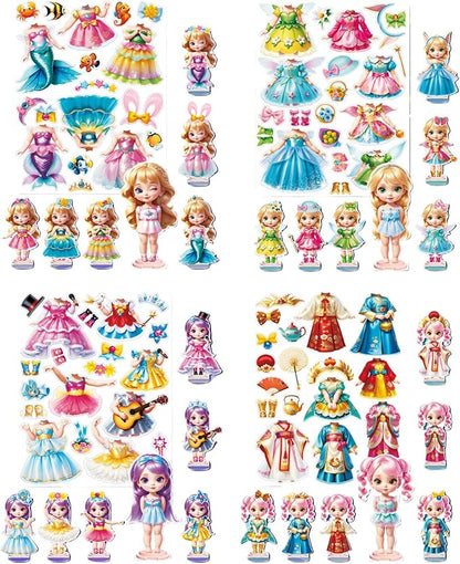 Magnetic Dress up Dolls - Girls Fun Mix and Match Play Magnetic Paper Dolls with 4 Themed Magnetic Costume Stickers for Creating Imaginative Birthday Gifts