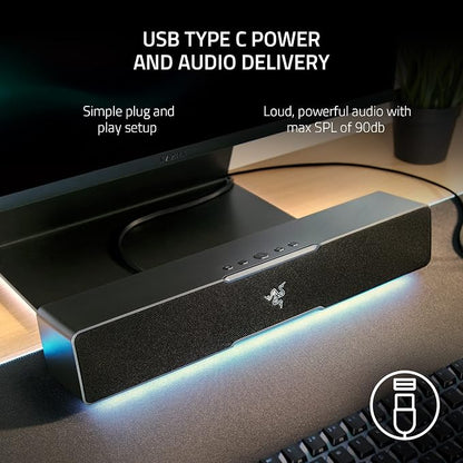 Razer Leviathan V2 X PC Soundbar with Full-Range Drivers-Compact Design-Chroma RGB-USB Type C Power and Audio Delivery-Bluetooth 5.0-for PC,Laptop,Smartphones,Tablets&Nintendo Switch,(Pack of 4)