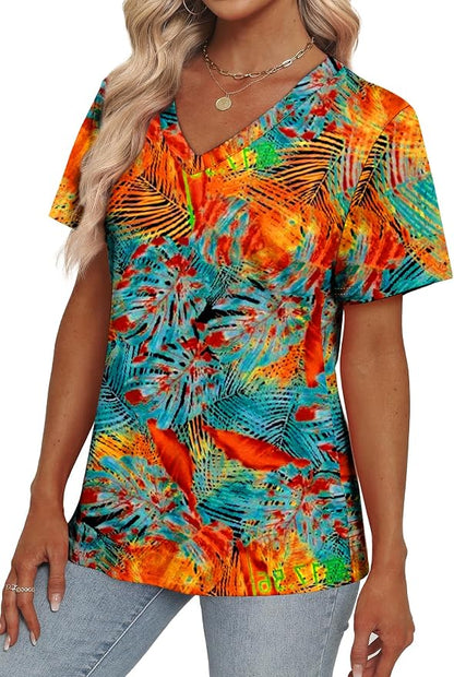 Alaroo Womens Summer Tops 2026 V Neck Short Sleeve Shirts Trendy Dressy Casual Vacation Outfits Printed
