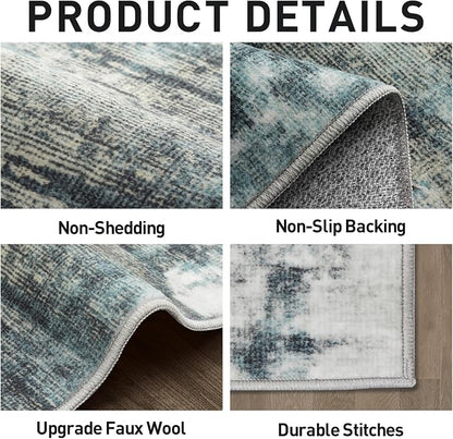 2'6''x8' Runner Rugs Washable Rug: Modern Abstract Hallway Runner Rug Indoor Soft Low Pile Thin Carpet Anti-Skid Non-Shedding Carpets for Kitchen, Entryway, Laundry, Bedroom - Green Multi
