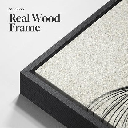 Framed Black and Beige Abstract Wall Art, 3 Piece Modern Canvas Prints Paintings Artwork for Walls, Minimalist Abstract Line Pictures for Living Room Dining Room Bedroom Office Wall Decor 16x24 In