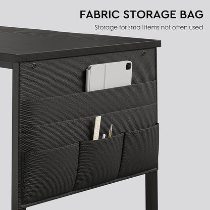 Maihail Small Desk with Drawers, Office Desk with Storage Shelves, Black | 47 Inch Desktop, Metal Frame, 3 Fabric Drawers, Storage Shelves, Computer & Writing Desk, Office Gaming Workstation