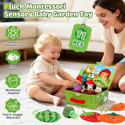 FREYBLI Baby Toys 6-12 Months - Soft Fruits Vegetable Garden Plant Plush Toy - 6 Month Old Baby Toys Boy Girl Gifts - Baby Sensory Montessori Toys with Rattles Mirror Squeaker Textures Crinkle Tissues