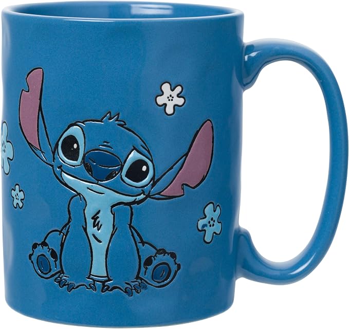 Silver Buffalo Disney Lilo and Stitch, Wax Resist Ceramic Pottery Mug, 17oz | Sitting Pose, Etched Engraved Handmade, 0.5 Liters