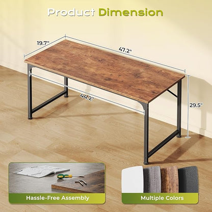 PRAISUN 47 Inch Computer Desk, Home Office Desk with Spacious Desktop, Rustic Brown