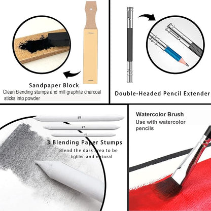 KALOUR 82 Pack Drawing Sketching Kit, Pro Art Supplies with Sketchbook, Include Tutorial,Colored, Graphite, Charcoal, Watercolor,Metallic & Pastel Pencils, Drawing Set for Adults Teens Beginner