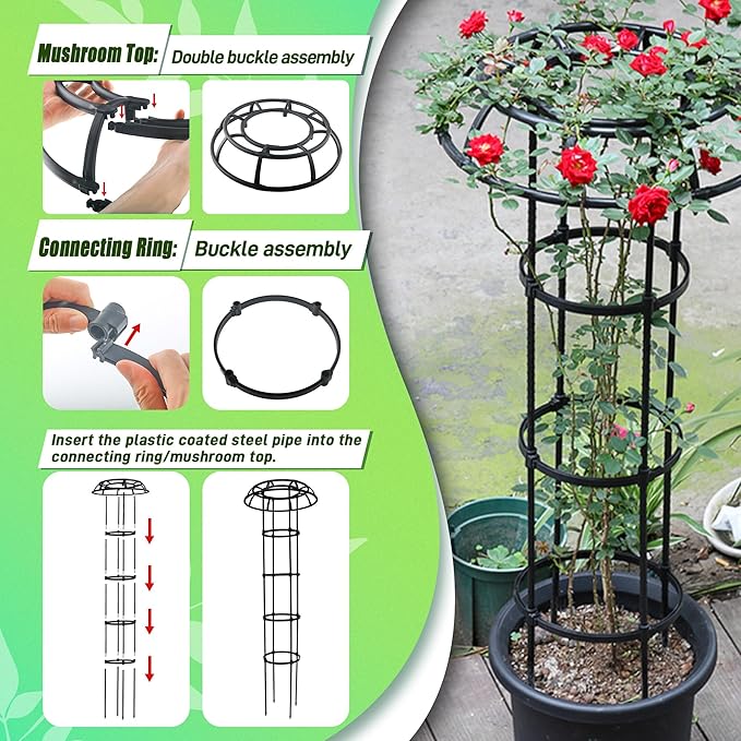 Garden Trellis for Climbing Plants Outdoor, 65 Inch Mushroom Top Trellis for Climbing Plants, Plant Trellis Support for Potted Plants Climbing Vine Rose Clematis Vegetable Trellis, 1 Pack