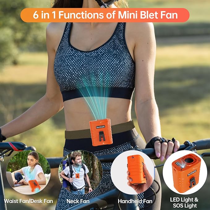 Waist Fan, 5000mAh Rechargeable Belt Clip Fan, 39ft/s Strong Airflow, 5 Speeds, Up to 29H, Wearable Hands-Free Body Cooling with Bottom Air Intake, USB-C for Jobsite Camping Farm