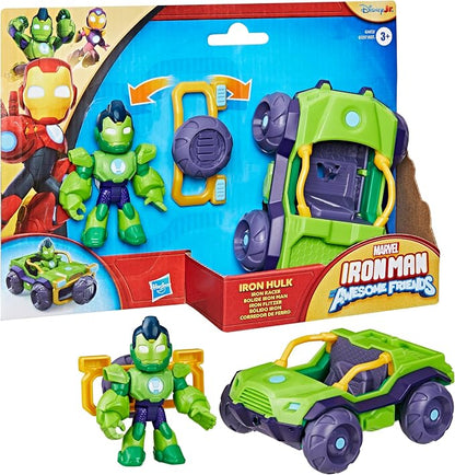 Marvel Iron Man and his Awesome Friends Iron Hulk Iron Racer Action Figure & Toy Vehicle, 3-Inch Super Hero Toys for Kids, Ages 3+