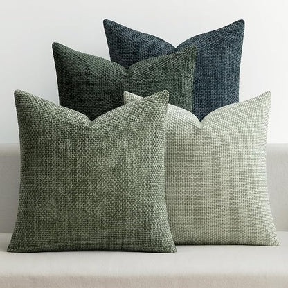 MIULEE Pack of 4 Couch Throw Pillow Covers 18x18 Inch Green Forest Soft Decorative Chenille Pillow Covers Farmhouse Accent Cushion Covers for Boho Home Decor Spring Sofa Bedroom Living Room