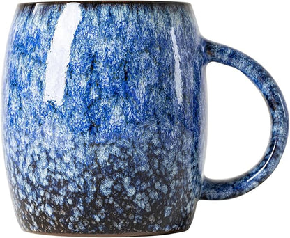 Sakura Blue Reactive Glaze Ceramic Coffee Mug - 14 oz Unique Mug with Ergonomic Handle, Large Ceramic Mug for Coffee, Tea, Milk - Great Birthday Gift for Women, Men, Friends, Home & Office Use