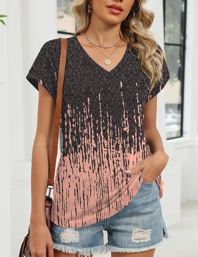 Rapbin Womens Summer Tops Women Blouses Dressy Casual V Neck T Shirts Short Sleeve Spring Tops for Women