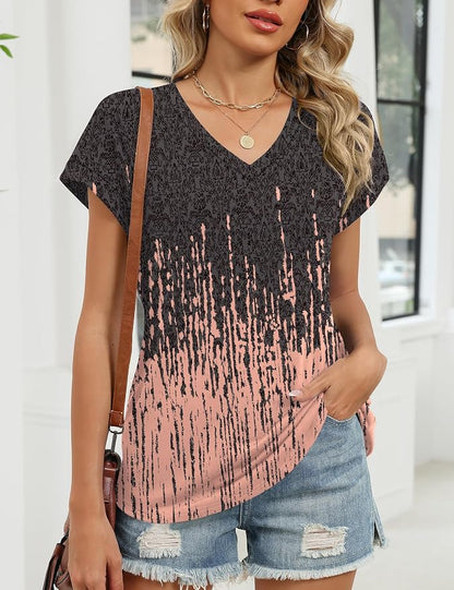Rapbin Womens Summer Tops Women Blouses Dressy Casual V Neck T Shirts Short Sleeve Spring Tops for Women