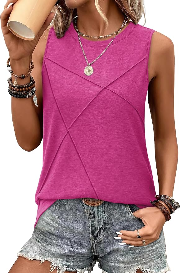 WIHOLL Women's Sleeveless Summer Crewneck Loose Fit Tank Tops