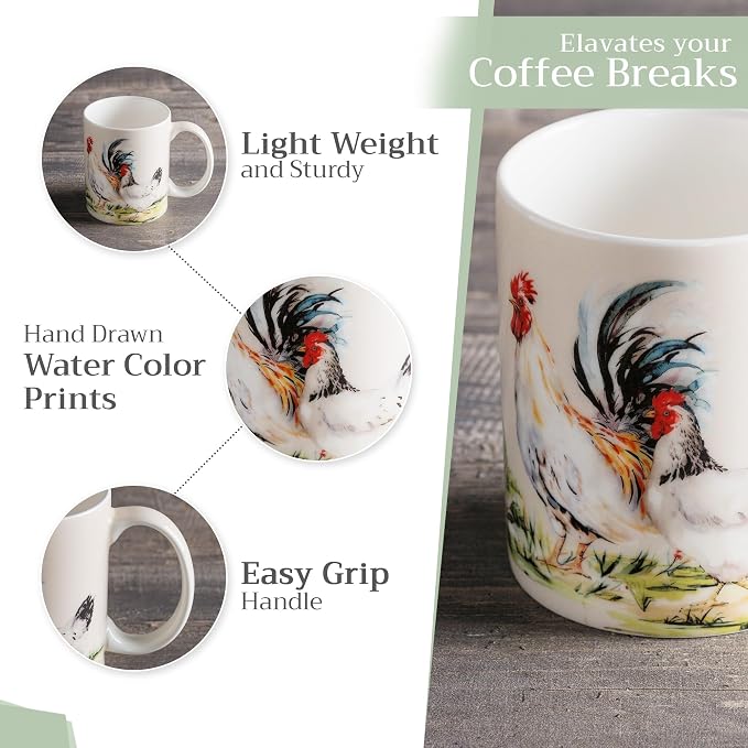 Maison d' Hermine Coffee Mug with Handles Tea Cups (12 Ounce, Pack of 2) | Fine Bone China Coffee Mugs for Hot Beverages Cappuccino Latte Home Restaurant Hotel Spring Summer -Campagne