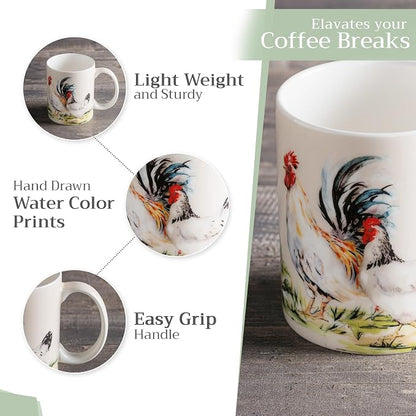 Maison d' Hermine Coffee Mug with Handles Tea Cups (12 Ounce, Pack of 2) | Fine Bone China Coffee Mugs for Hot Beverages Cappuccino Latte Home Restaurant Hotel Spring Summer -Campagne
