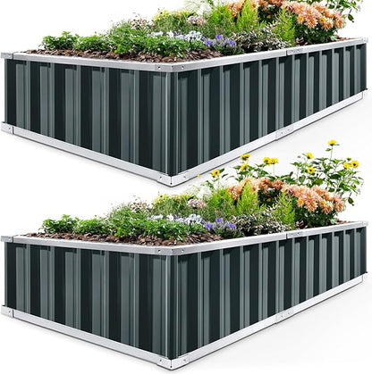 KING BIRD Raised Garden Bed 68" x 36" x 12" (2 Packs) Galvanized Steel Metal Outdoor Planter Kit Box for Vegetables, Flowers, Fruits, and Herbs, Dark Grey