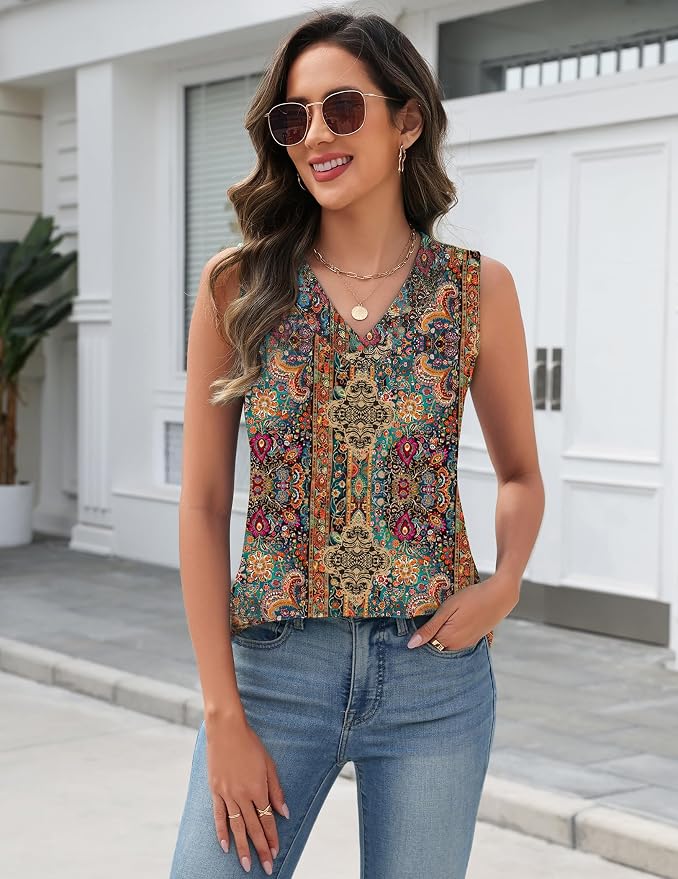 Zeagoo Tank Top for Women V Neck Loose Fit Sleeveless Summer Tops Business Casual Outfits Dressy Blouses Shirts