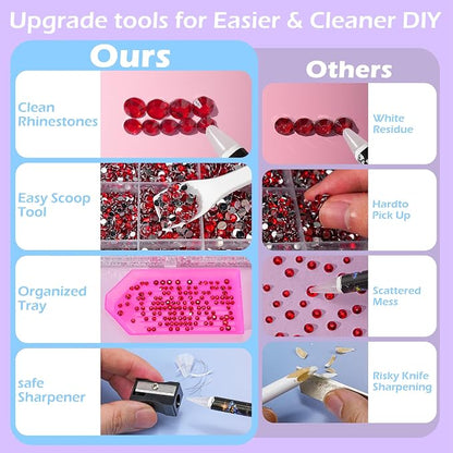 32000 Pcs Resin Jelly Rhinestones Kit, Red 2/3/4/5/6mm Flatback Rhinestones with 3 Pcs B7000 Jewelry Glue & Tools, All-in-One Bedazzling Kit for DIY Arts & Crafts Gifts